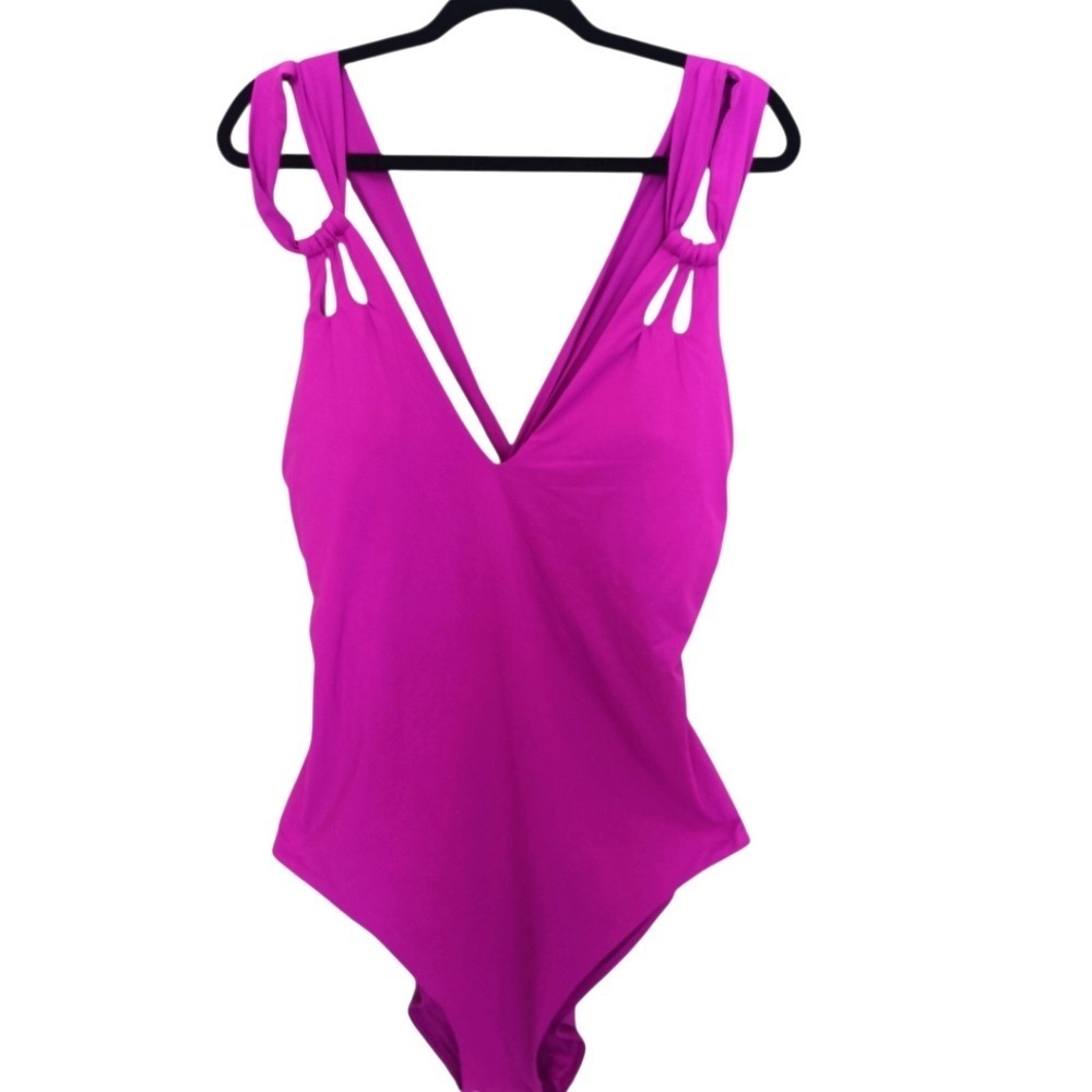 BECCA ETC One Piece Swimsuit Women 2X Magenta Knotted V-Neck Open Back 084181MA